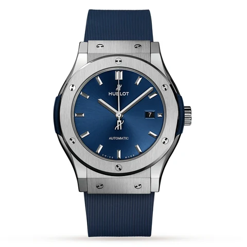 Hublot Classic Fusion Titanium Blue on blue rubber strap