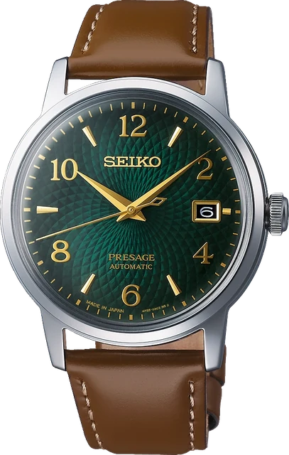 Seiko Presage Mojito green dial and brown leather strap